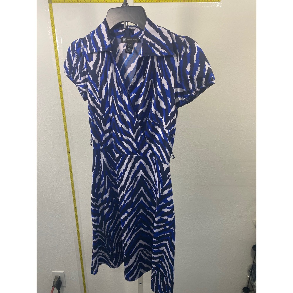 INC International Concepts Blue Zebra Print Wrap Dress XS Short Sleeve Collared